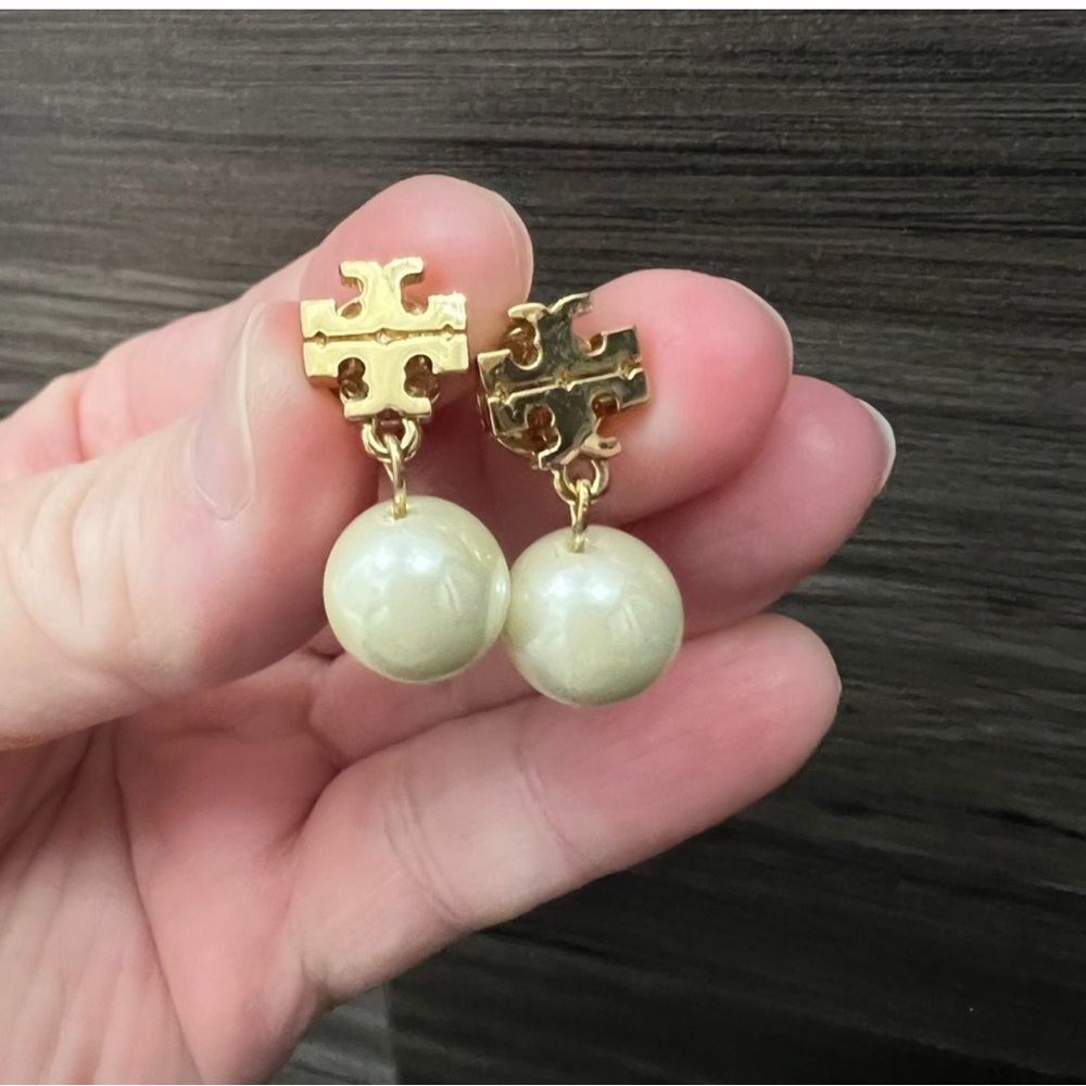 Tory Burch Gold and Pearl Drop Earrings